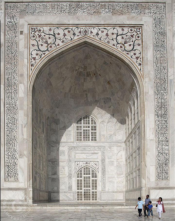 The facade of the Taj Mahal. 