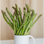 A cooked asparagus on a plate